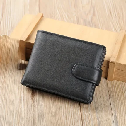 MVA Men'S Casual Leather Wallet, Top Layer Cowhide with Polyester Lining, Solid Color, Compact Multi-Card Holder with Coin Pocket and Photo Slot